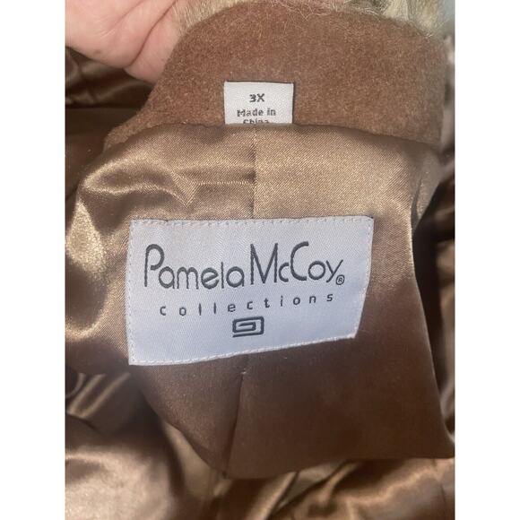 Pamela McCoy New Wool Cashmere Blend Faux Fur Jacket Tan 1X 2X Read Measurements - Picture 3 of 11